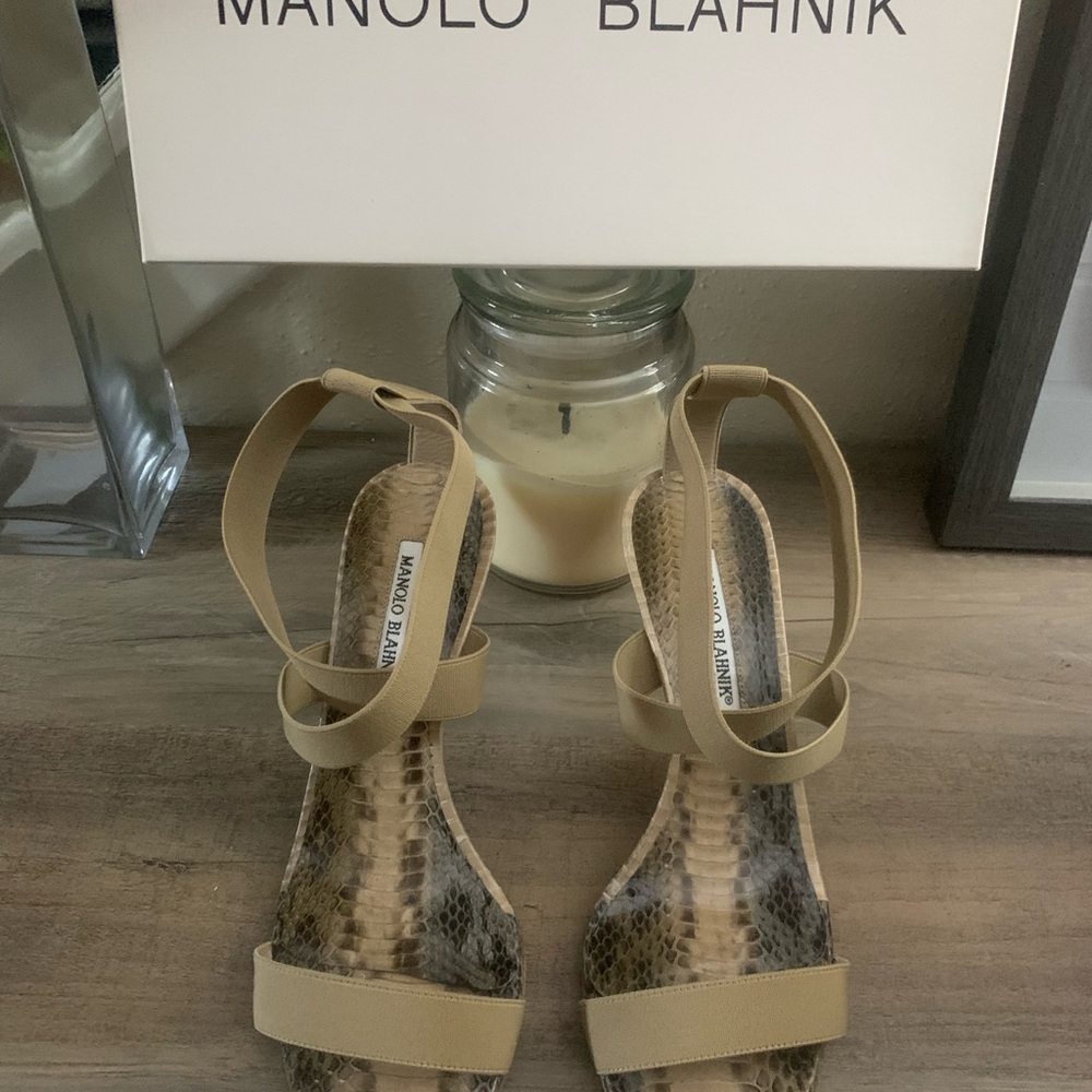 Manolo Blahnik Tan Snakeskin Sandals
